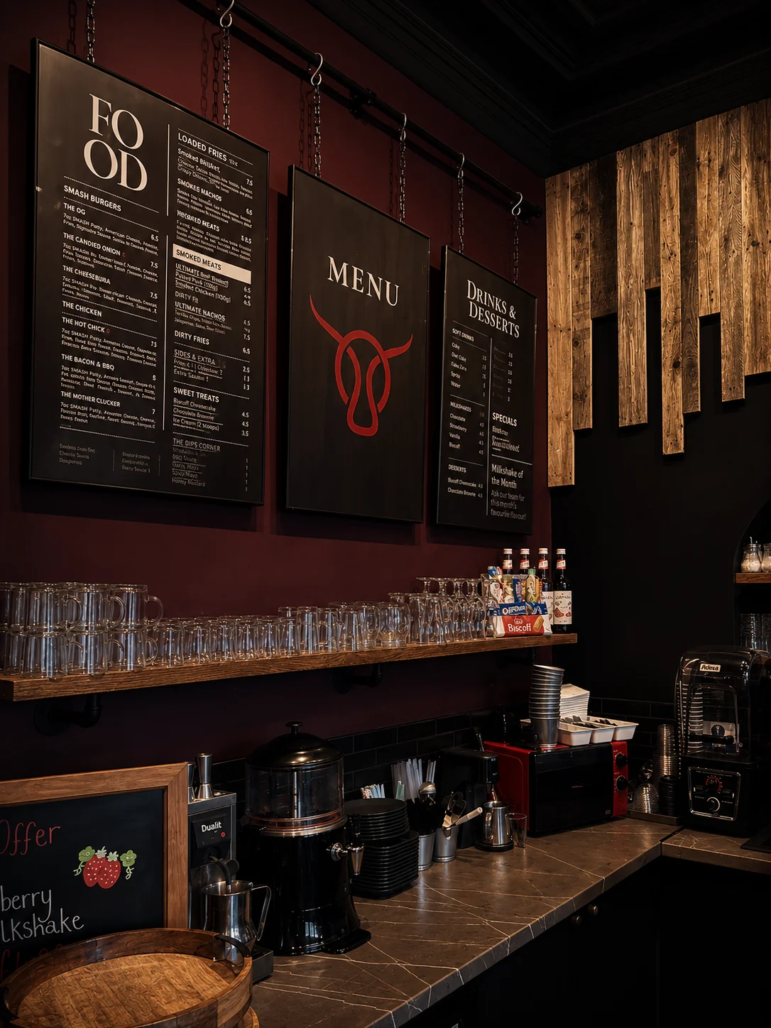 Smokestack counter and menu boards